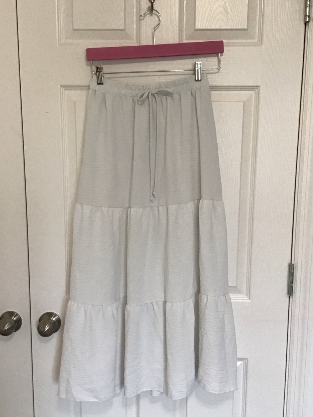 See You Monday White Tiered Drawstring Maxi Skirt